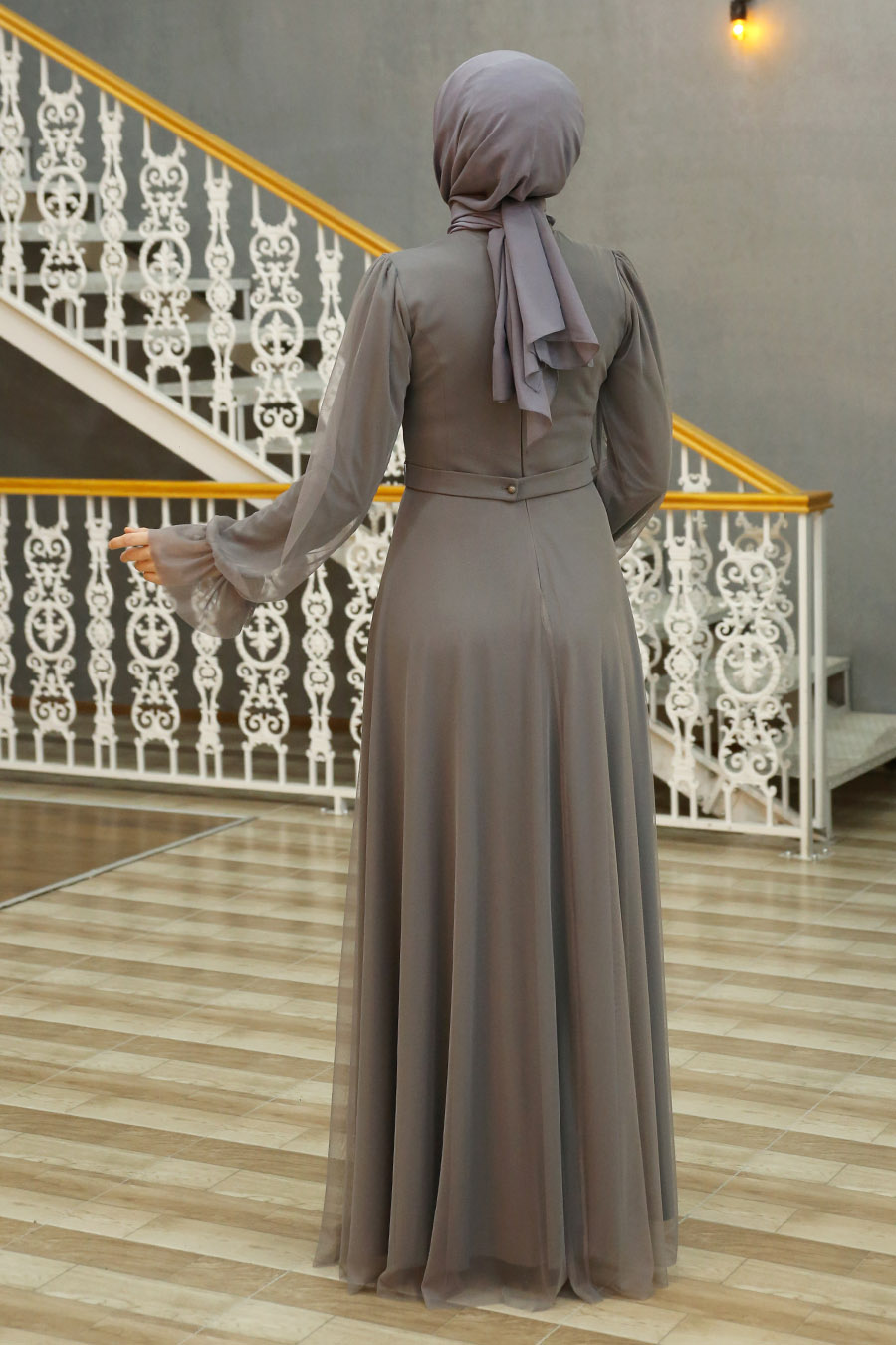 PEARL DETAILED ANTHRACITE EVENING DRESS